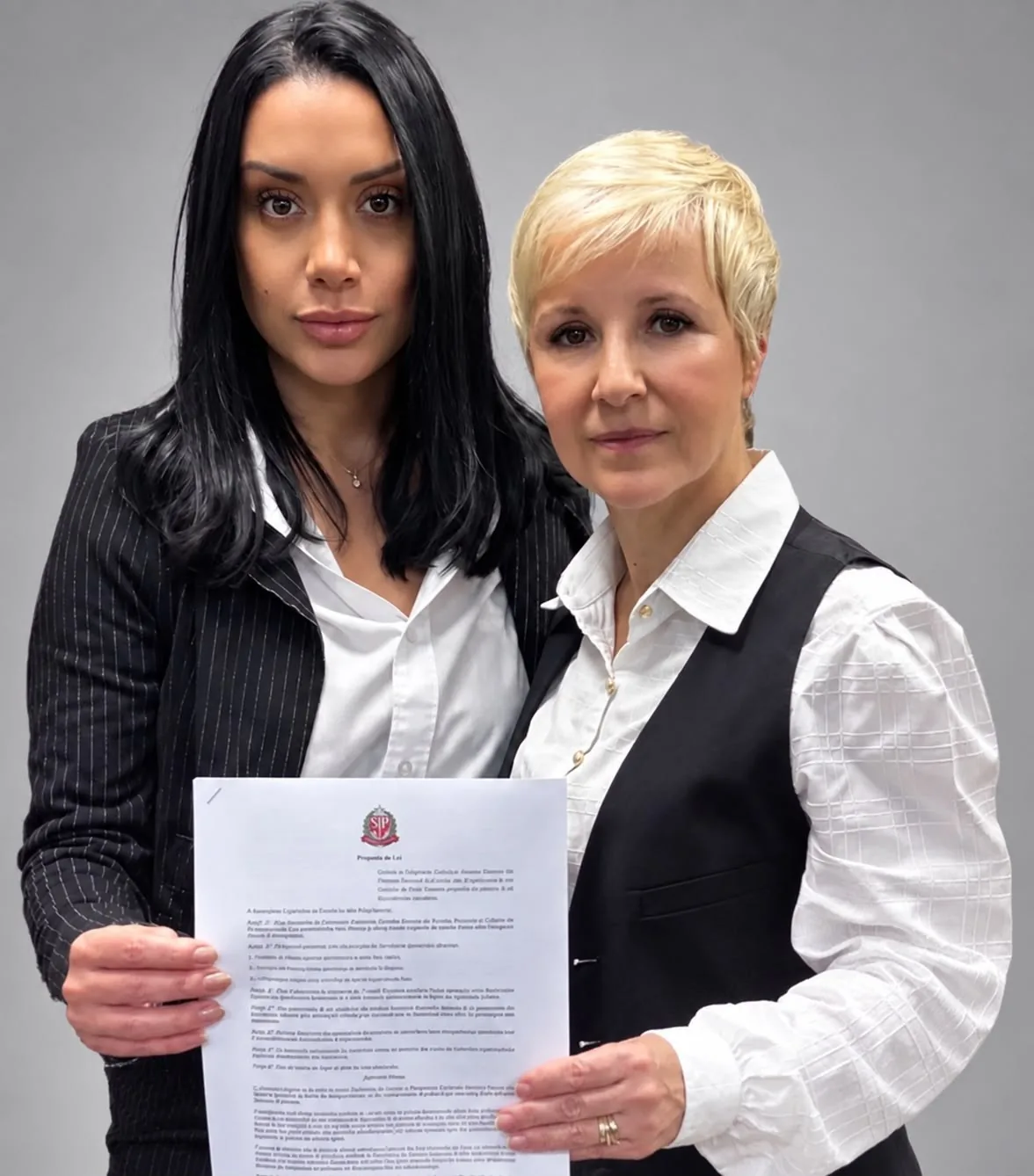 Jéssica Soares com a Deputada Damaris Moura segurando o projeto de lei em São Paulo